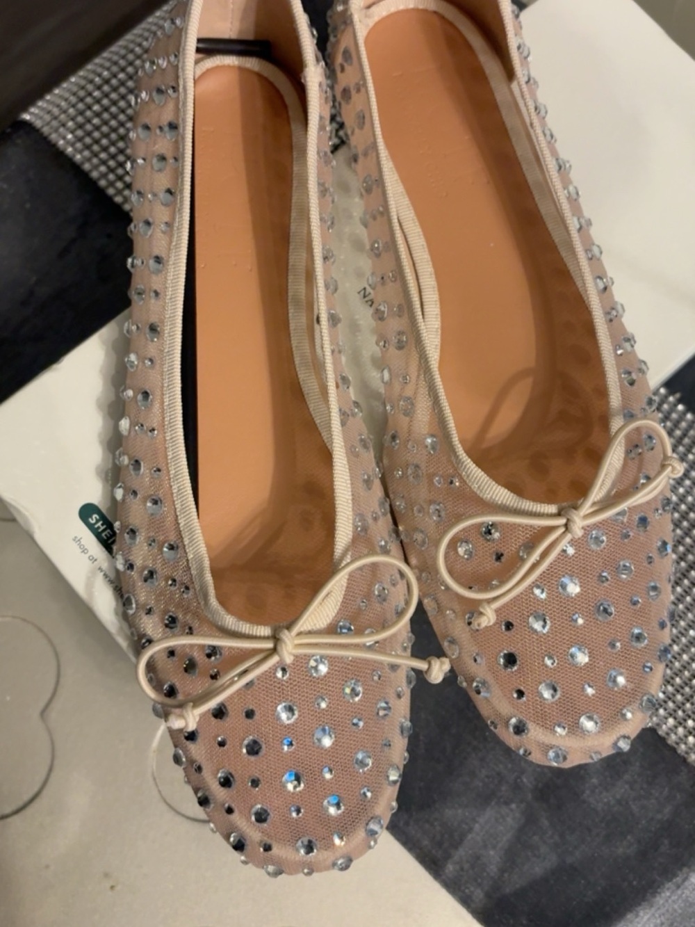 MOTF Blush Nude Crystal-Studded Mesh Ballet Flats with Bow - Picture 4 of 7